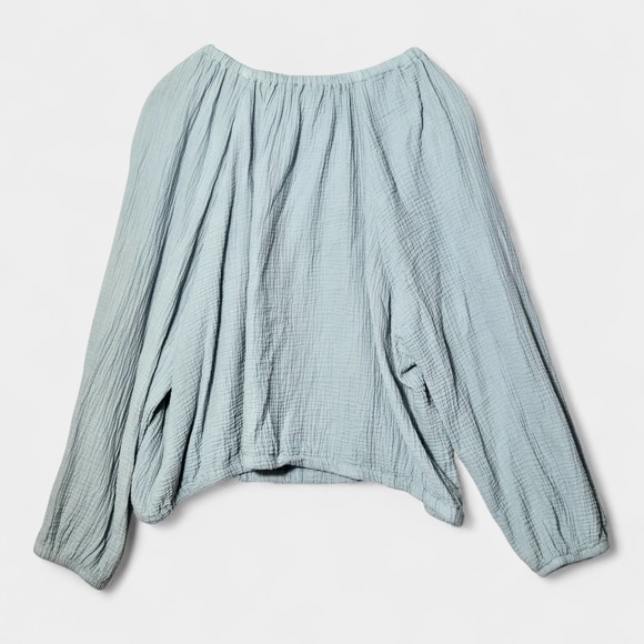 Cato Gauze Cotton Boho Tassel Button Blouse Blue 22/24W Plus Size Beach Coastal - Picture 5 of 9